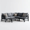 Salon de jardin d'angle 4 places avec table basse noir et gris en bois d'acacia massif 220 x 220 x 78 cm