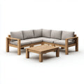 Salon de jardin d'angle 5 places avec table basse beige en bois massif d'acacia 220 x 220 x 70 cm et 100 x 60 x 40 cm