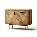 Buffet bas 2 portes chêne naturel et noir 100 x 40 x 75 cm en MDF plaqué chêne rectangulaire