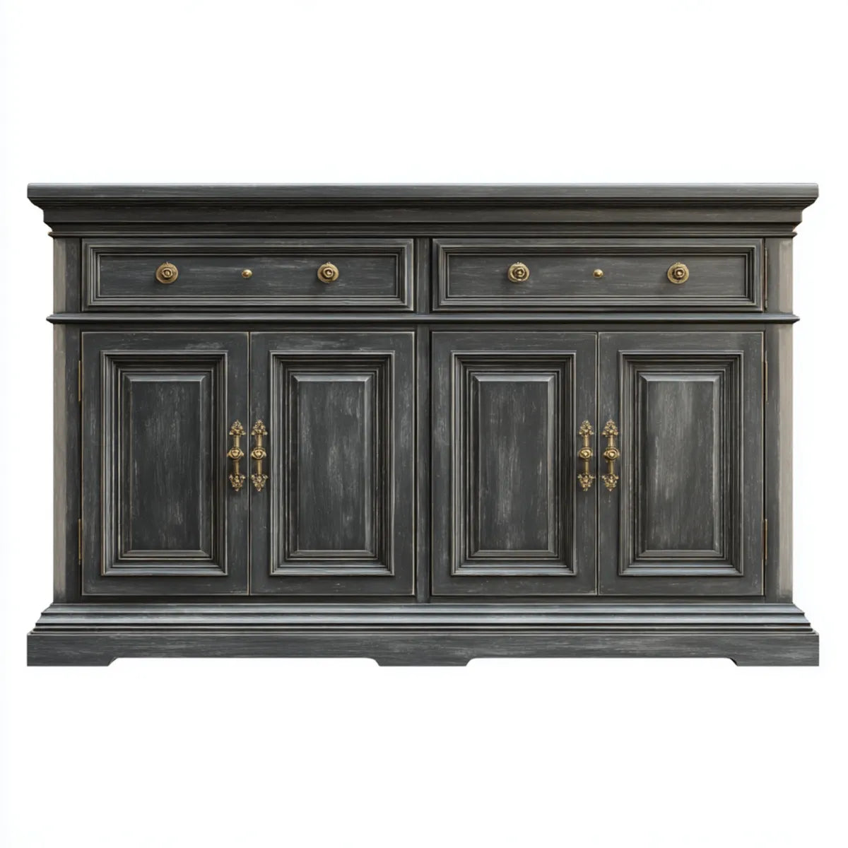 Buffet de salle à manger noir rectangulaire 180 x 45 x 100 cm en MDF avec 4 portes et 2 tiroirs