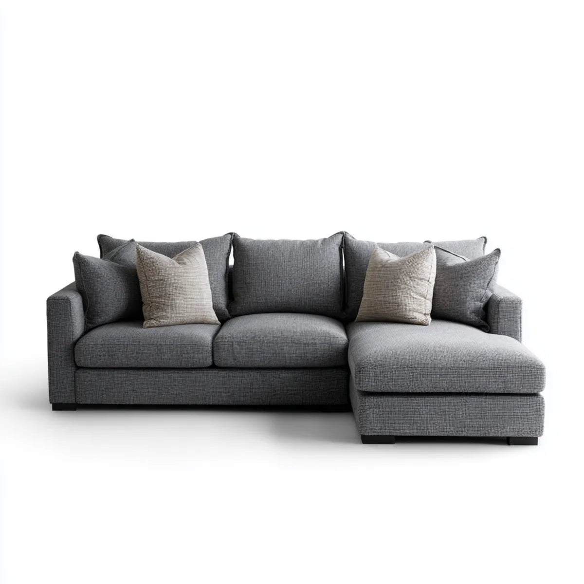 Canapé d'angle droit 3 places gris en polyester 240 x 160 x 85 cm