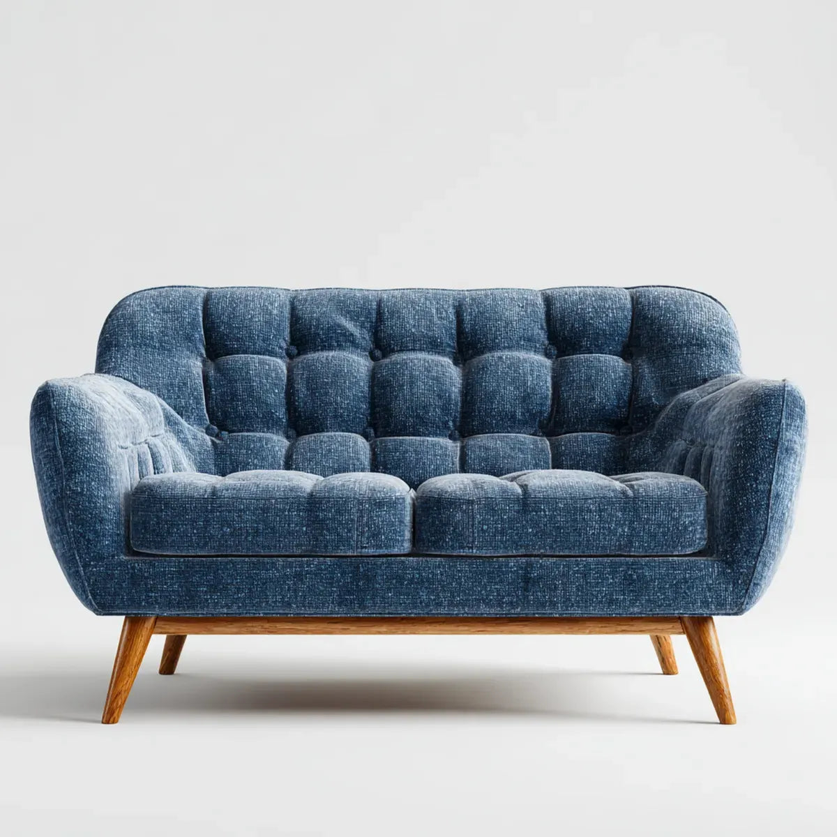 Canapé 2 places droit bleu 145 x 82 x 88 cm en polyester avec pieds en bois massif