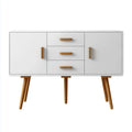 Buffet 2 portes 3 tiroirs blanc et naturel 120 x 40 x 80 cm en MDF et pin massif rectangulaire