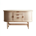 Buffet de salle à manger beige en bois massif 160 x 45 x 85 cm avec 2 portes et 3 tiroirs forme ovale