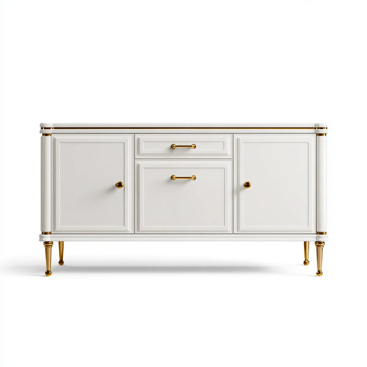 Buffet de salle à manger 2 portes 2 tiroirs blanc et doré en MDF rectangulaire 160 x 45 x 90 cm