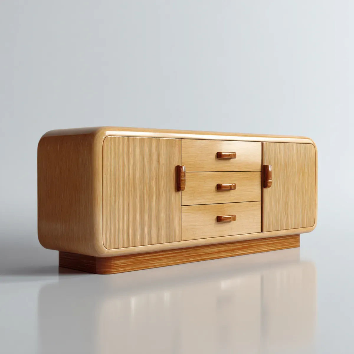 Buffet bas de rangement 2 portes 3 tiroirs chêne clair 160 x 45 x 80 cm MDF plaqué chêne rectangulaire