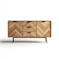 Buffet bas naturel 160 x 40 x 80 cm en panneaux MDF plaqués chêne à motif chevrons