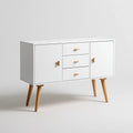 Buffet de salle à manger blanc rectangulaire 120 x 40 x 80 cm en MDF et hêtre massif avec 2 portes et 3 tiroirs
