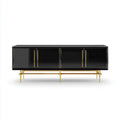 Buffet 4 portes noir et doré 180 x 40 x 85 cm en MDF laqué rectangulaire