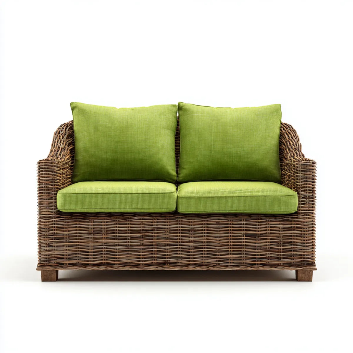 Canapé de jardin 2 places vert 120 x 70 x 80 cm en rotin naturel tressé rectangulaire