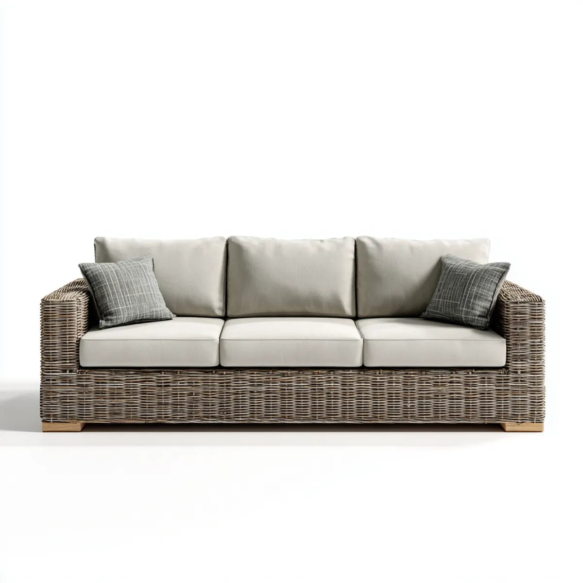 Canapé de jardin 3 places en résine tressée gris beige 220 x 85 x 85 cm avec coussins rectangulaire