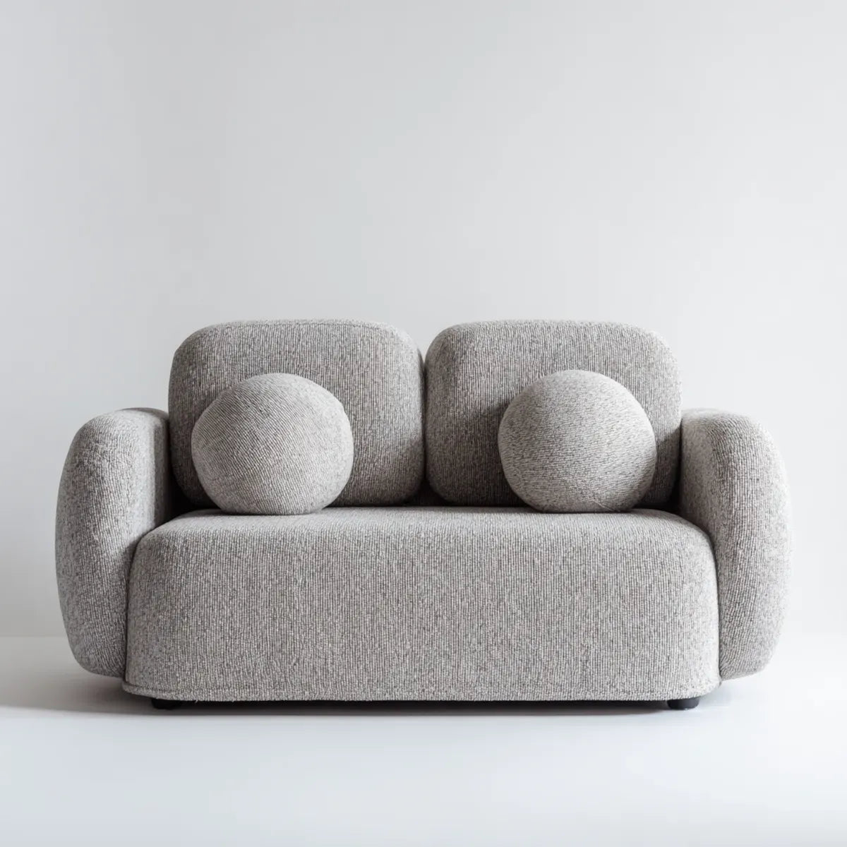 Canapé 2 places gris en polyester avec coussins ronds 170 x 95 x 78 cm