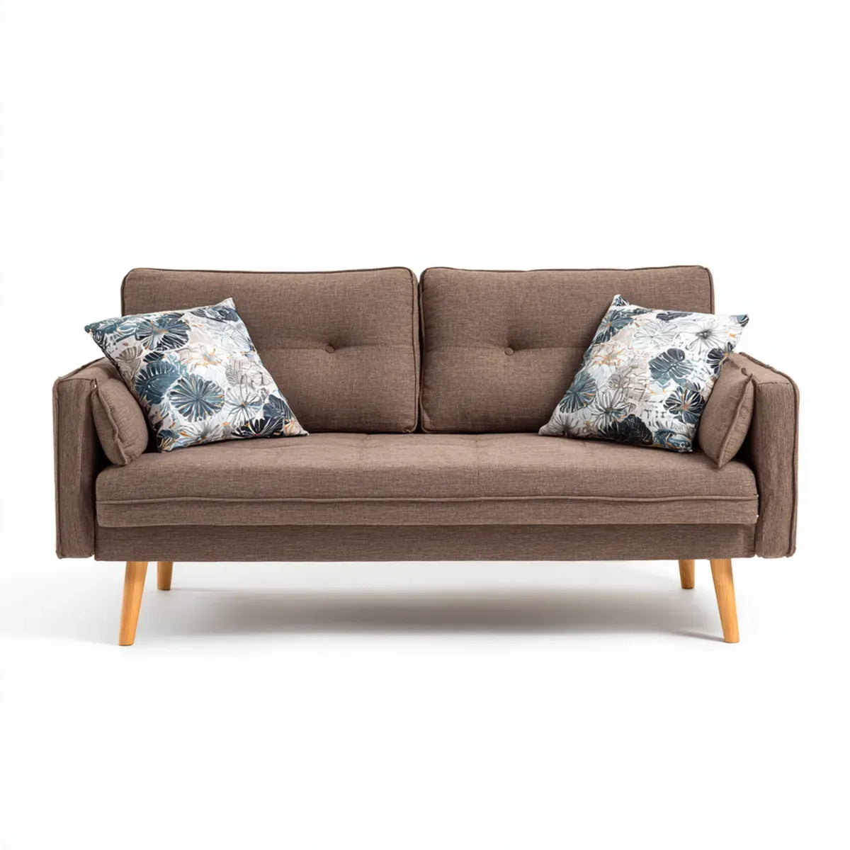 Canapé 2 places marron en polyester avec pieds en bois massif 170 x 82 x 84 cm rectangulaire