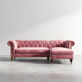 Canapé d'angle 3 places rose en velours de polyester forme L 245 x 165 x 76 cm