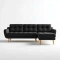 Canapé d'angle fixe 4 places noir en velours côtelé polyester avec pieds en pin massif forme L 250 x 160 x 84 cm