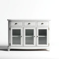Buffet vaisselier rectangulaire blanc 150 x 45 x 95 cm en MDF et verre trempé avec 3 portes et 3 tiroirs