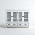 Buffet vitrine 4 portes 2 tiroirs blanc rectangulaire en MDF et verre trempé 180 x 45 x 180 cm