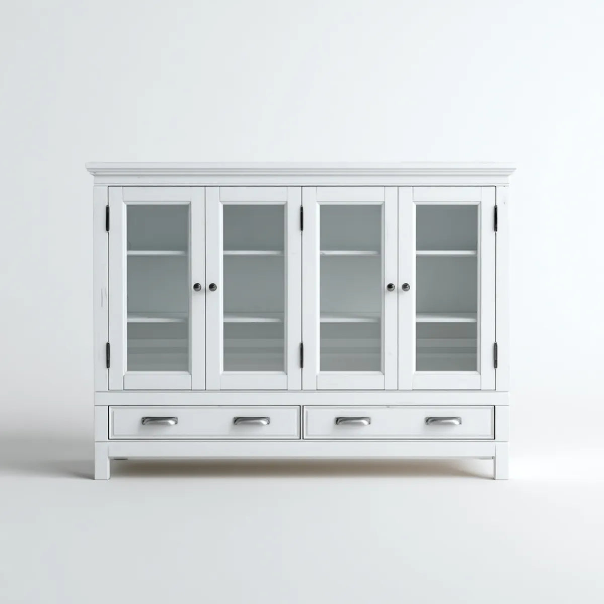 Buffet vitrine 4 portes 2 tiroirs blanc rectangulaire en MDF et verre trempé 180 x 45 x 180 cm