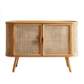 Buffet 2 portes naturel 120 x 40 x 80 cm en hévéa massif et cannage de rotin forme arrondie