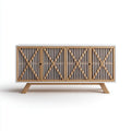 Buffet 4 portes blanc et naturel 160 x 40 x 80 cm en MDF et bambou rectangulaire